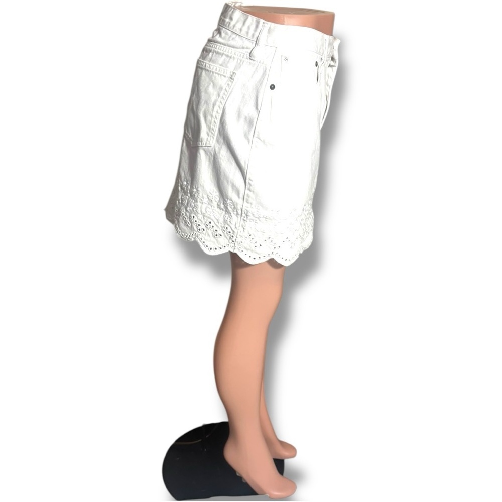 J. Crew White Denim Eyelet Hemline Detail Classic Preppy Feminine Mini Skirt - Picture 4 of 16